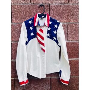 VTG Rockies Womens Western Shirt M Wh Red Blue Stars Stripes USA Patriotic 250th